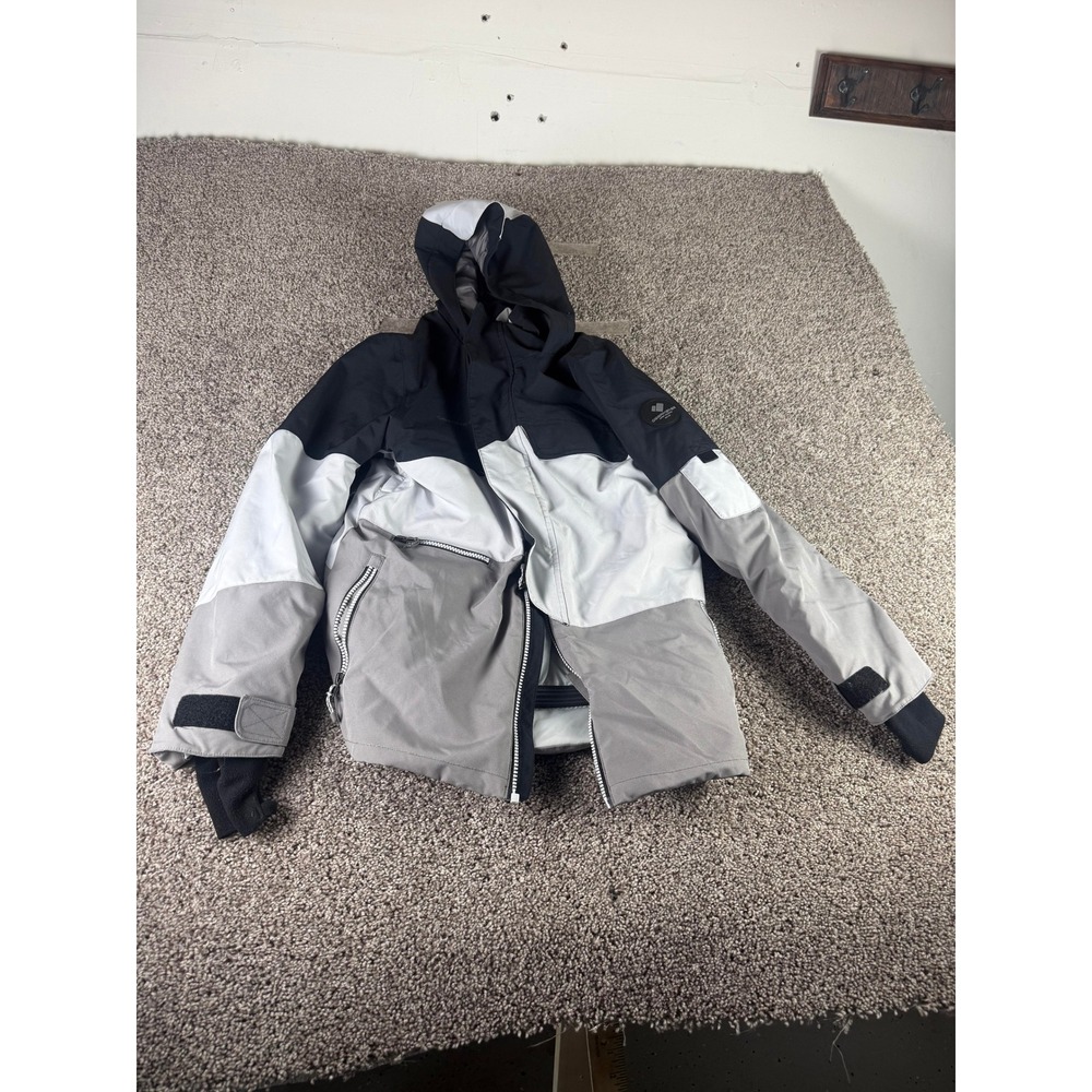 Obermeyer Snow Ski Jacket Boys Black Grey White Colorblock Hooded Winter - 14-16